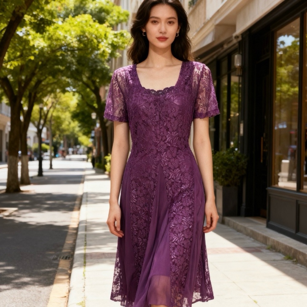 Elegant Purple Lace Dress size 16